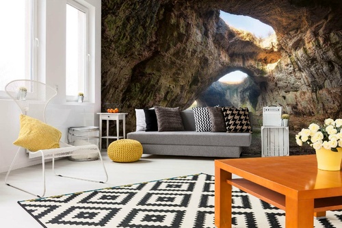 Vlies Fototapete - Schöne Aussicht von der Höhle 375 x 250 cm